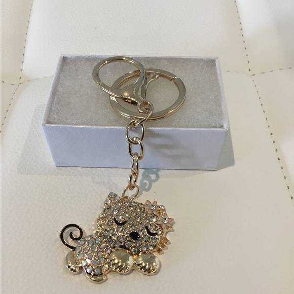 Sleeping Kitty Cat on a Keychain/Purse Charm/Zipper Pull New in Gift Box - Picture 1 of 2